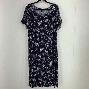 Perceptions Woman Floral Ruffle Sleeve Midi Dress 1X Stretch Modest Grandma Y2K